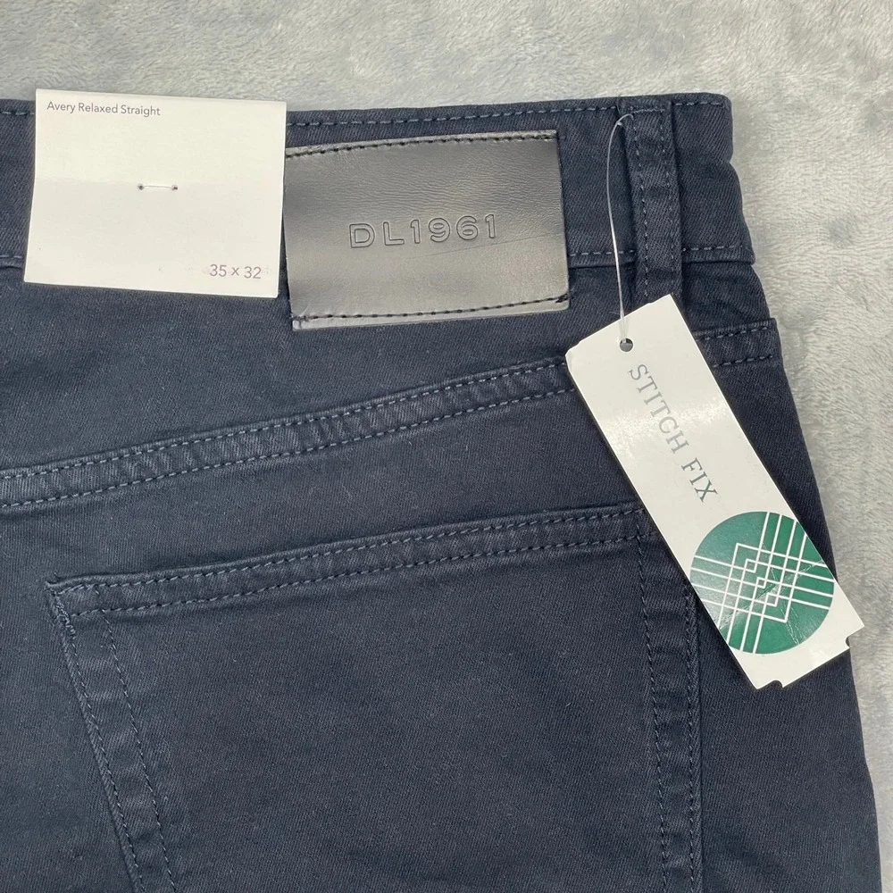 DL1961 Avery Relaxed Straight Pants Mens 35x32 Navy Blue Twill Stretch